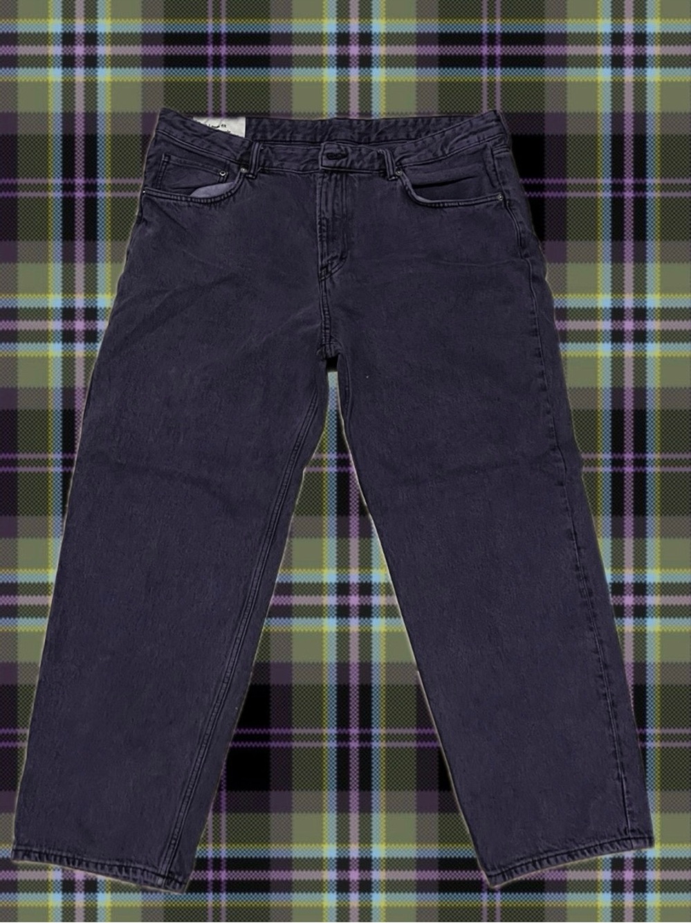 H&M Relaxed Baggy Straight Jeans in Dark Purple